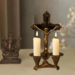 Brass Jesus Cross Candle Stand