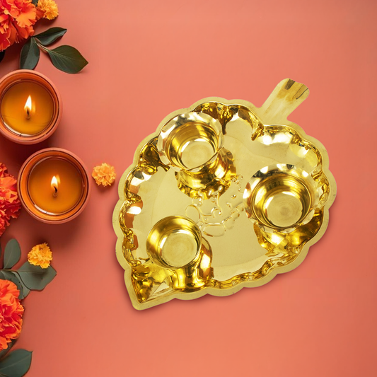 पीतल की 3 कटोरी पत्ती वाली थाली