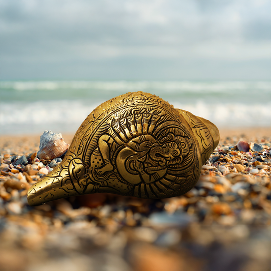 Brass Blowing Shank with Lord Ganesh Carving