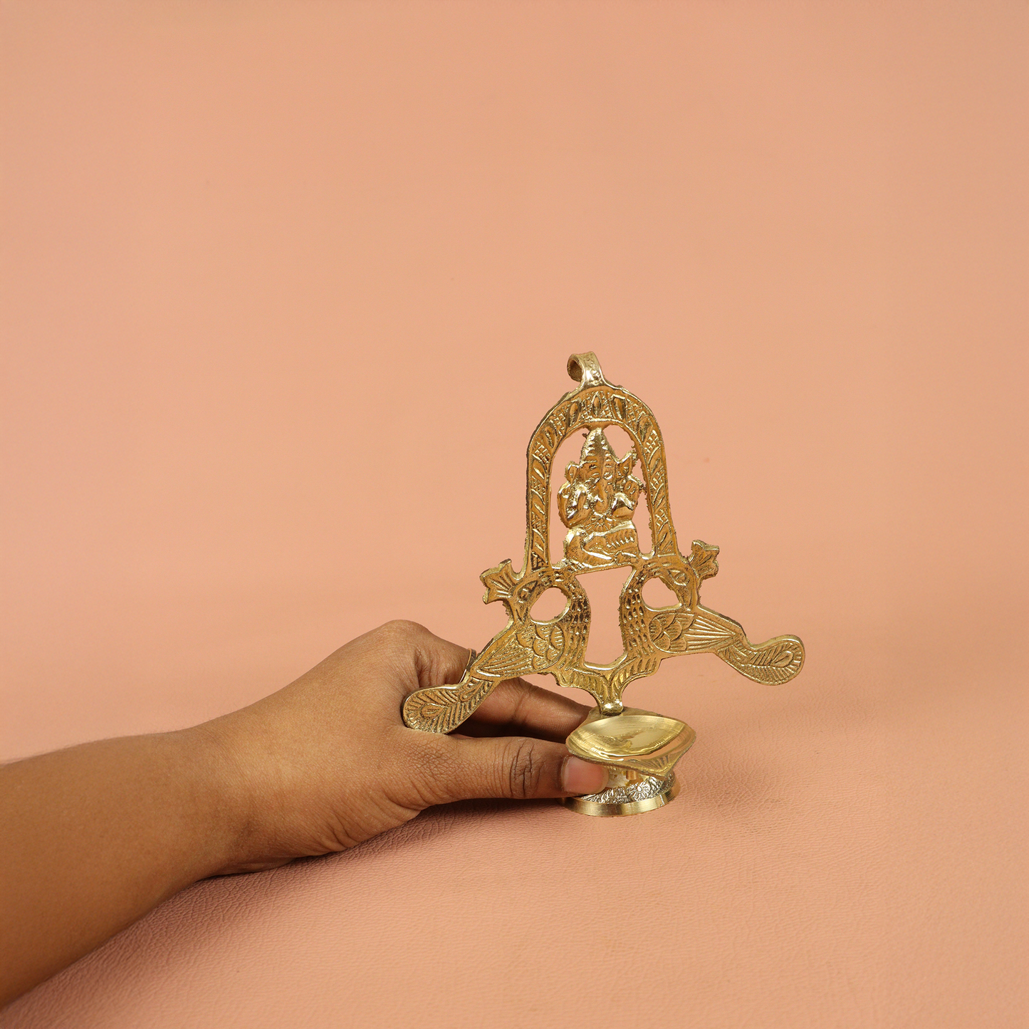 Brass Peacock Ganesh Diya (L.W More) (Pital Mor Vinayak Deepak)