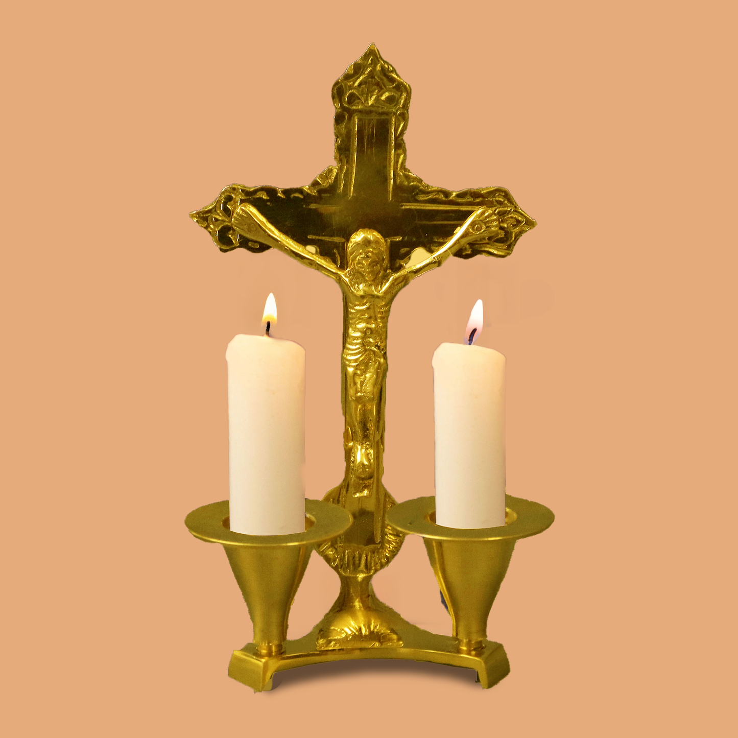 Brass Jesus Cross Candle Stand