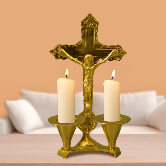 पीतल जीसस क्रॉस मोमबत्ती स्टैंड