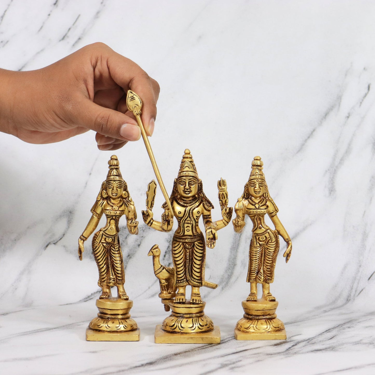 Murugan Vali Deviyani Statue 6 inch (Murugan Valli Devasena Murti)