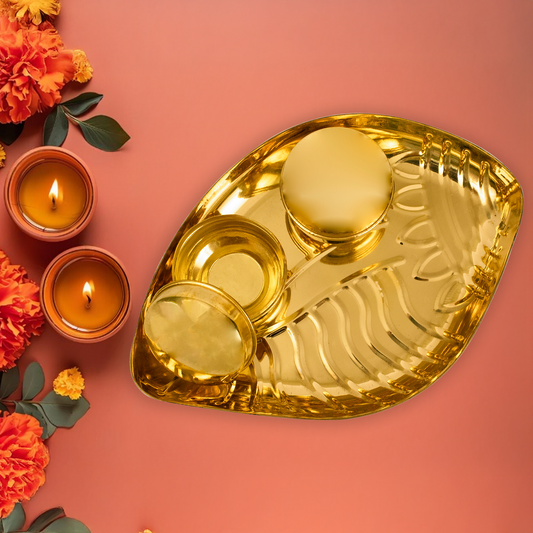 Brass Shangu Thali With Bowl (Pital Conch Plate / Shankh Thali)