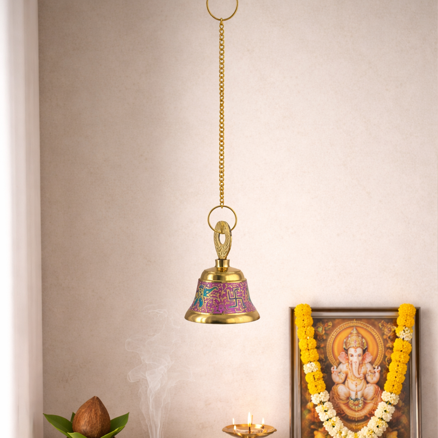 Putrika Brass Hanging Pooja Bell with Chain(Pink)