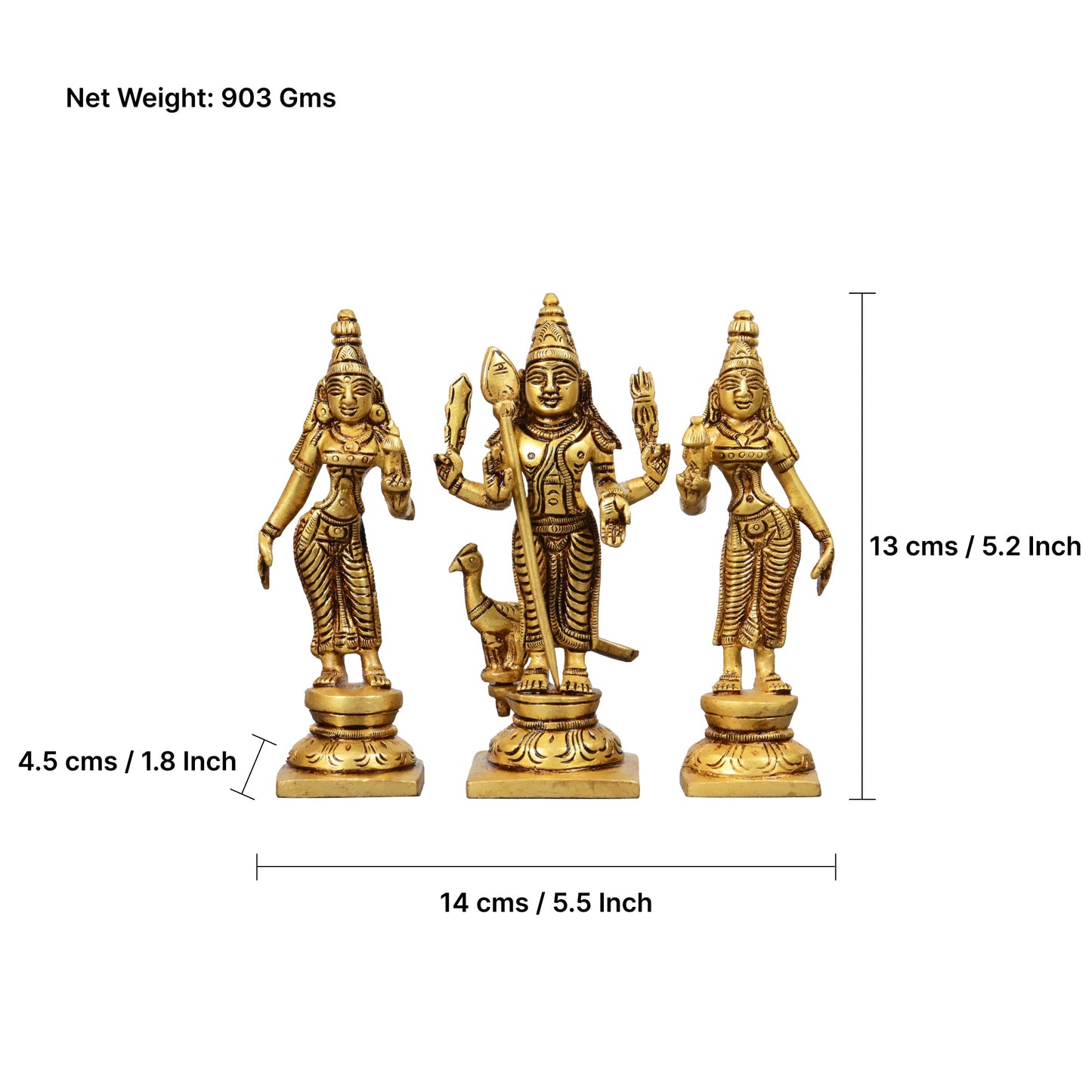 Murugan Vali Deviyani Statue 6 inch (Murugan Valli Devasena Murti)