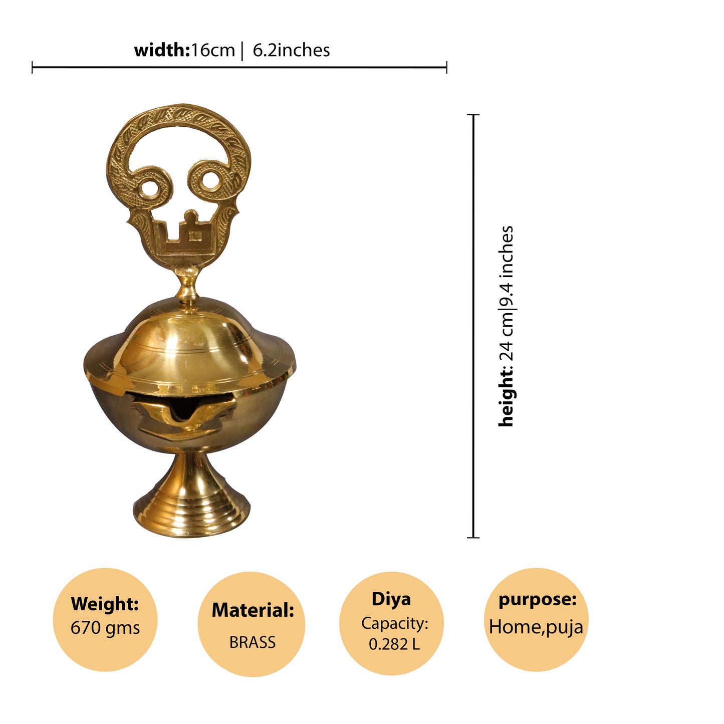 Brass OM Closed Diya-Big (Pital Aum Band Deepak Bada)