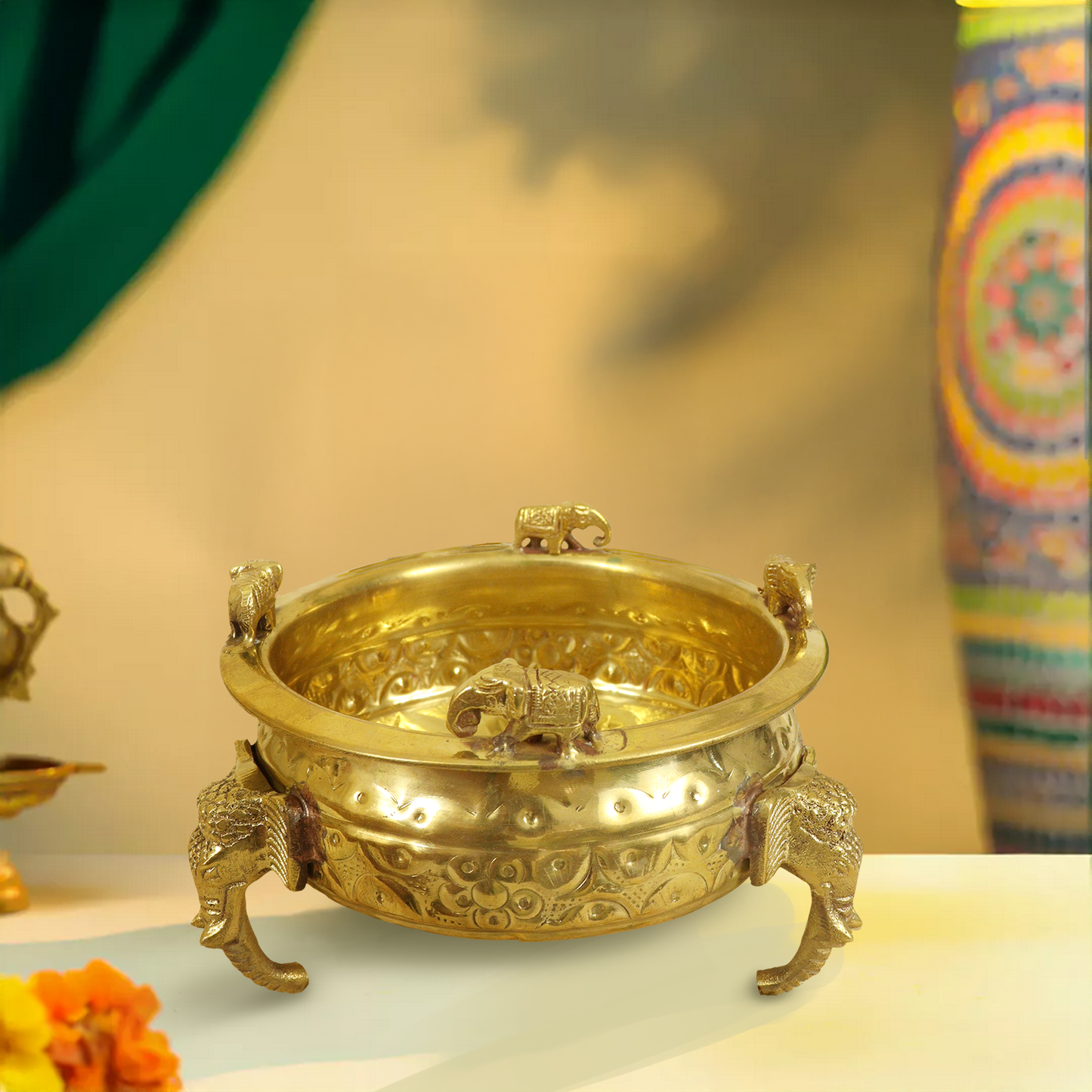 Golden Premiun Brass Elephant Urli