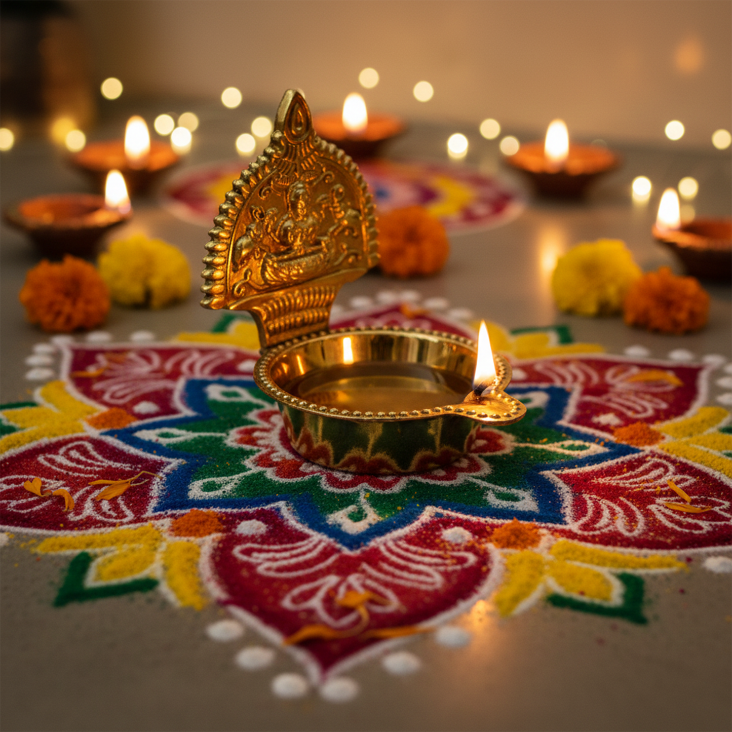 Traditional Brass Kamakshi Deepam for Puja-Hindu Kamatchi Amman Vilakku-[Wt:77g