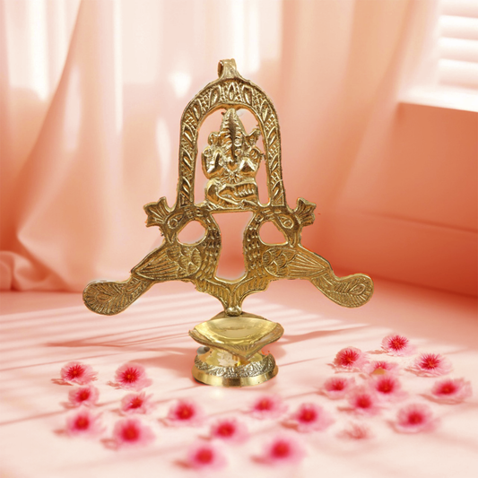 Brass Peacock Ganesh Diya (L.W More) (Pital Mor Vinayak Deepak)