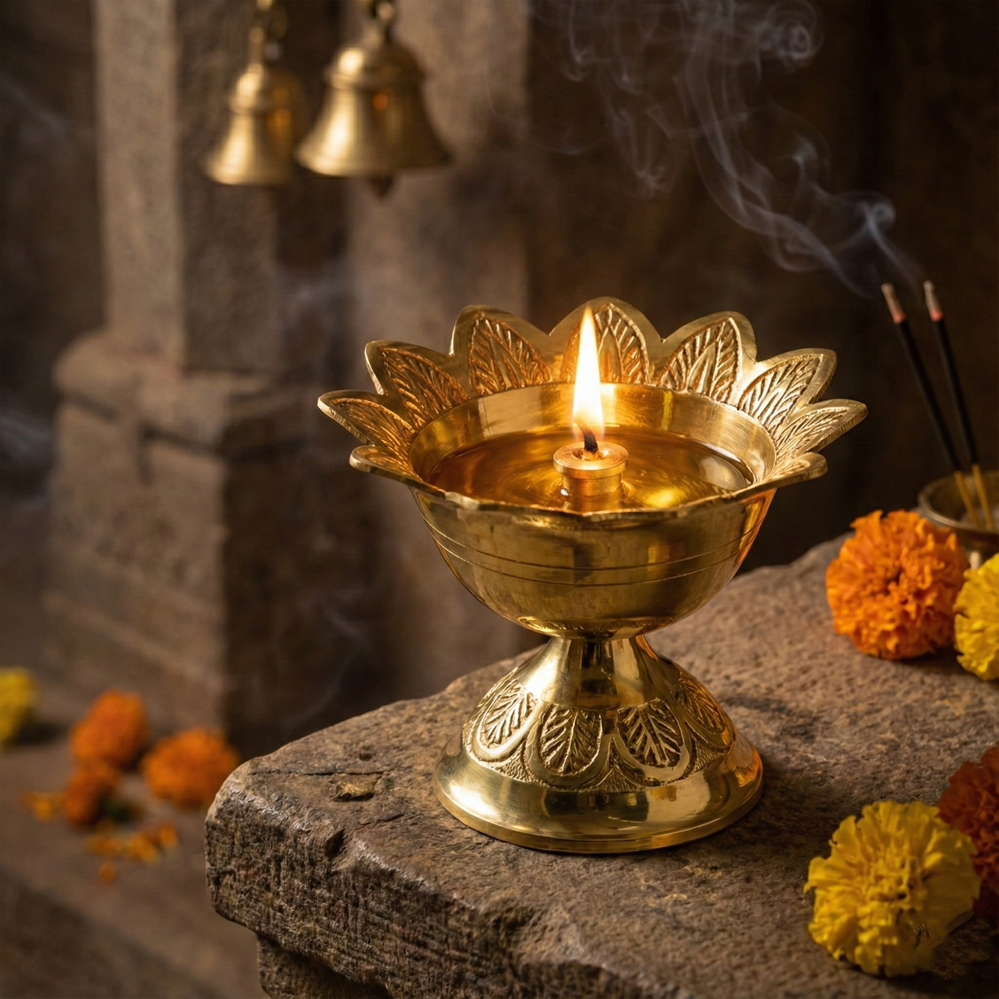 Brass Deepam for Pooja-Devadas jyothi Embosed Size-3