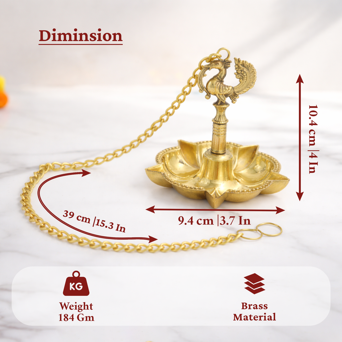 Brass Hanging Diya with Chain