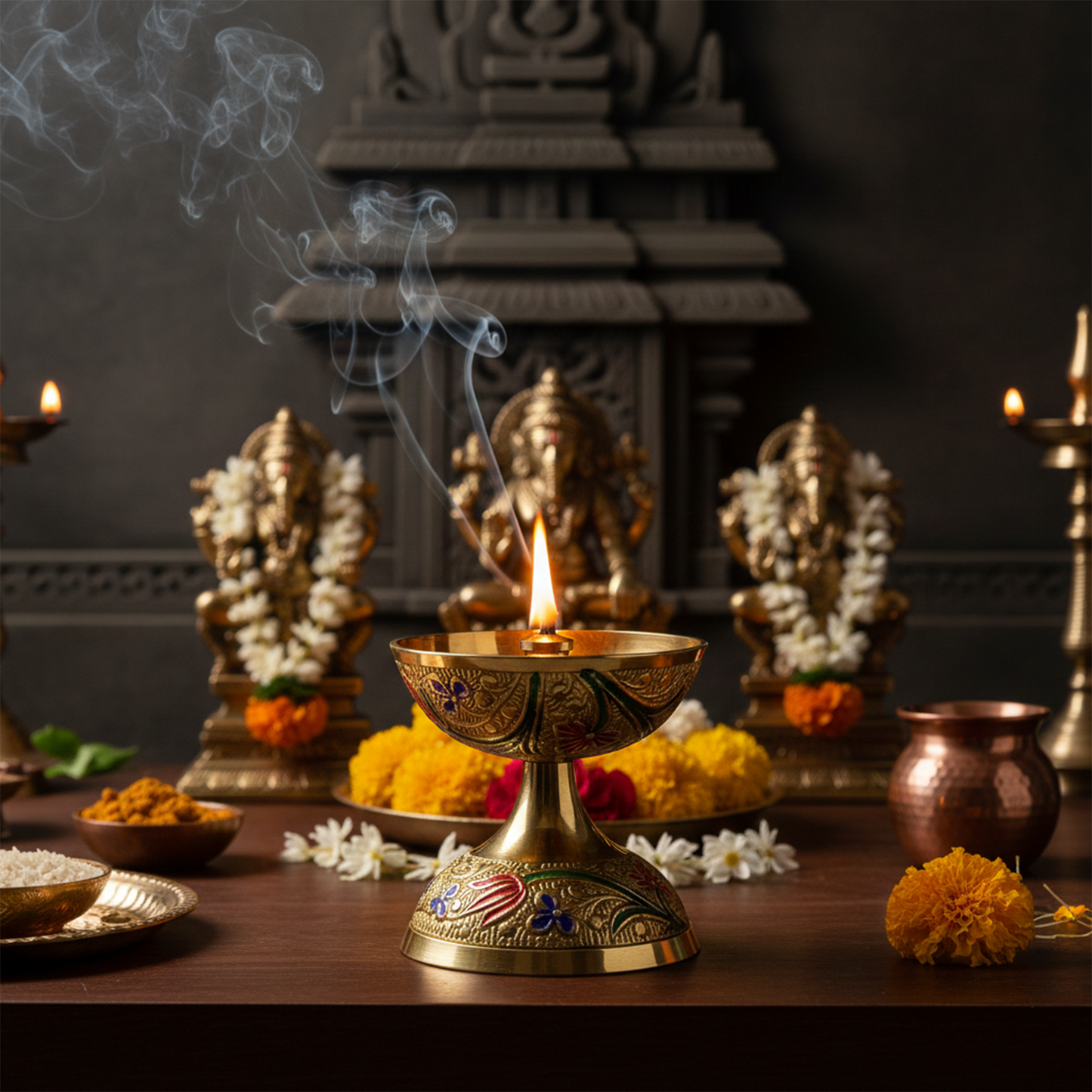 Brass Enamel Designed Diya Deepak Deepam-Deepak Diya(90g)