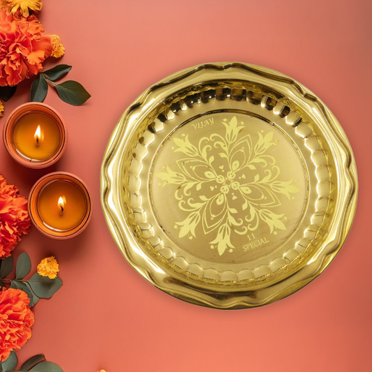 Brass Circle Flower Thali (Laser Thambulam) (Pital Phool Design Thali)