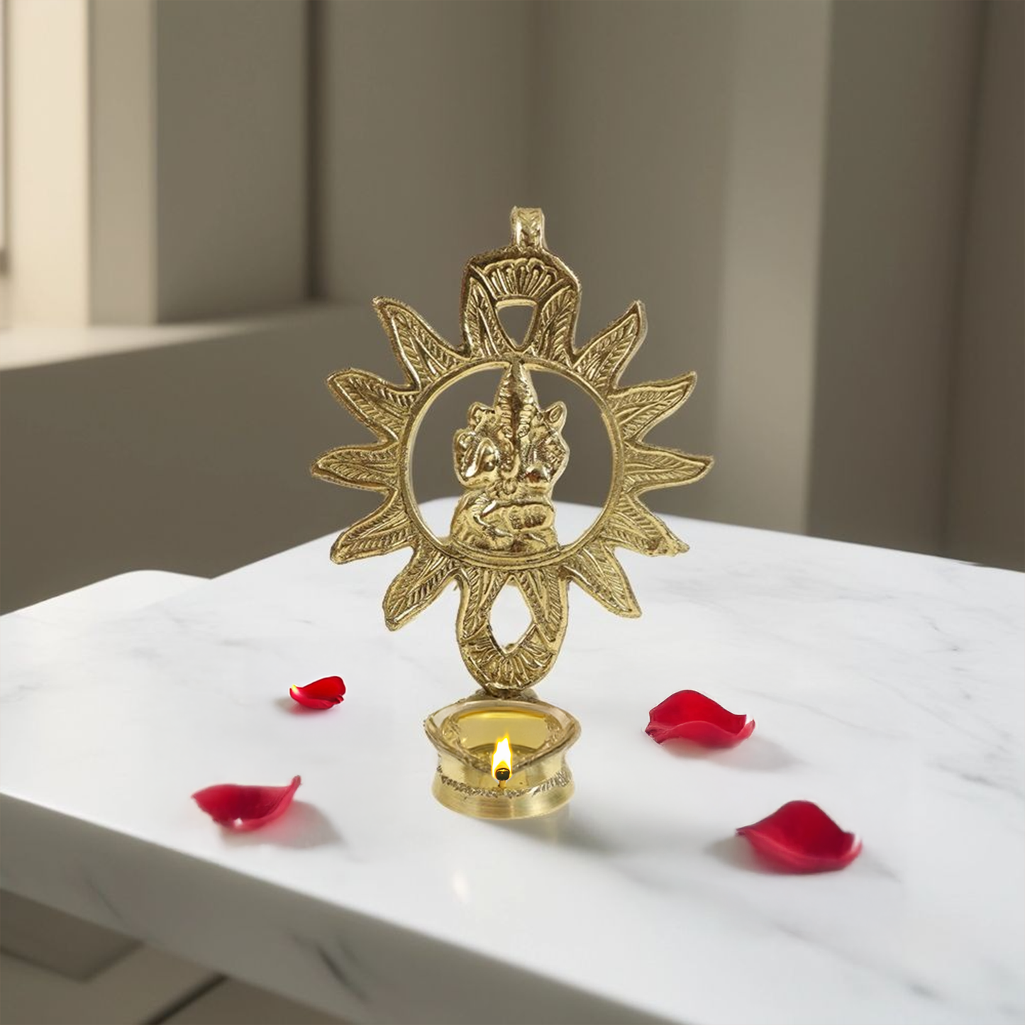 Brass Suraj Sun Ganesha Diya (Pital Surya Vinayak Deepak)