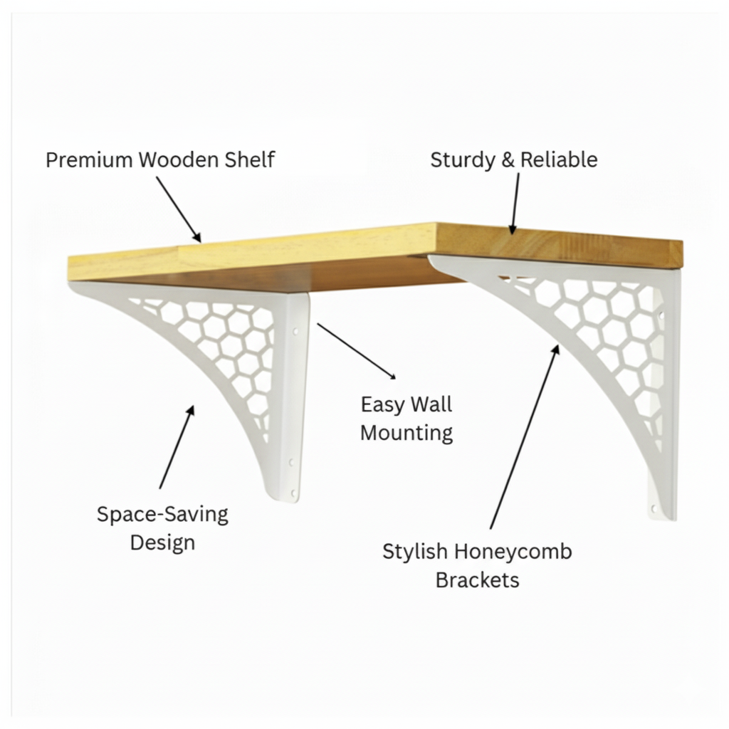 Wooden Pooja Shelf-Hexagon White (Lakdi Puja Shelf Safed)