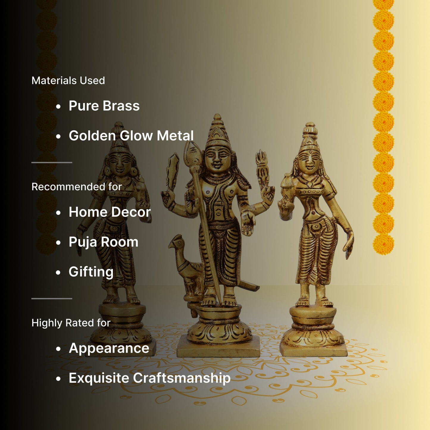 Murugan Vali Deviyani Statue 6 inch (Murugan Valli Devasena Murti)