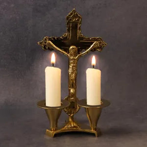 Brass Jesus Cross Candle Stand