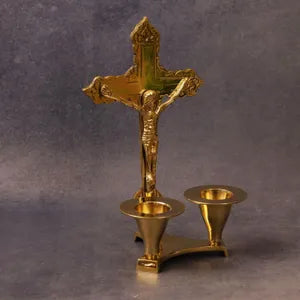 Brass Jesus Cross Candle Stand