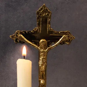 Brass Jesus Cross Candle Stand