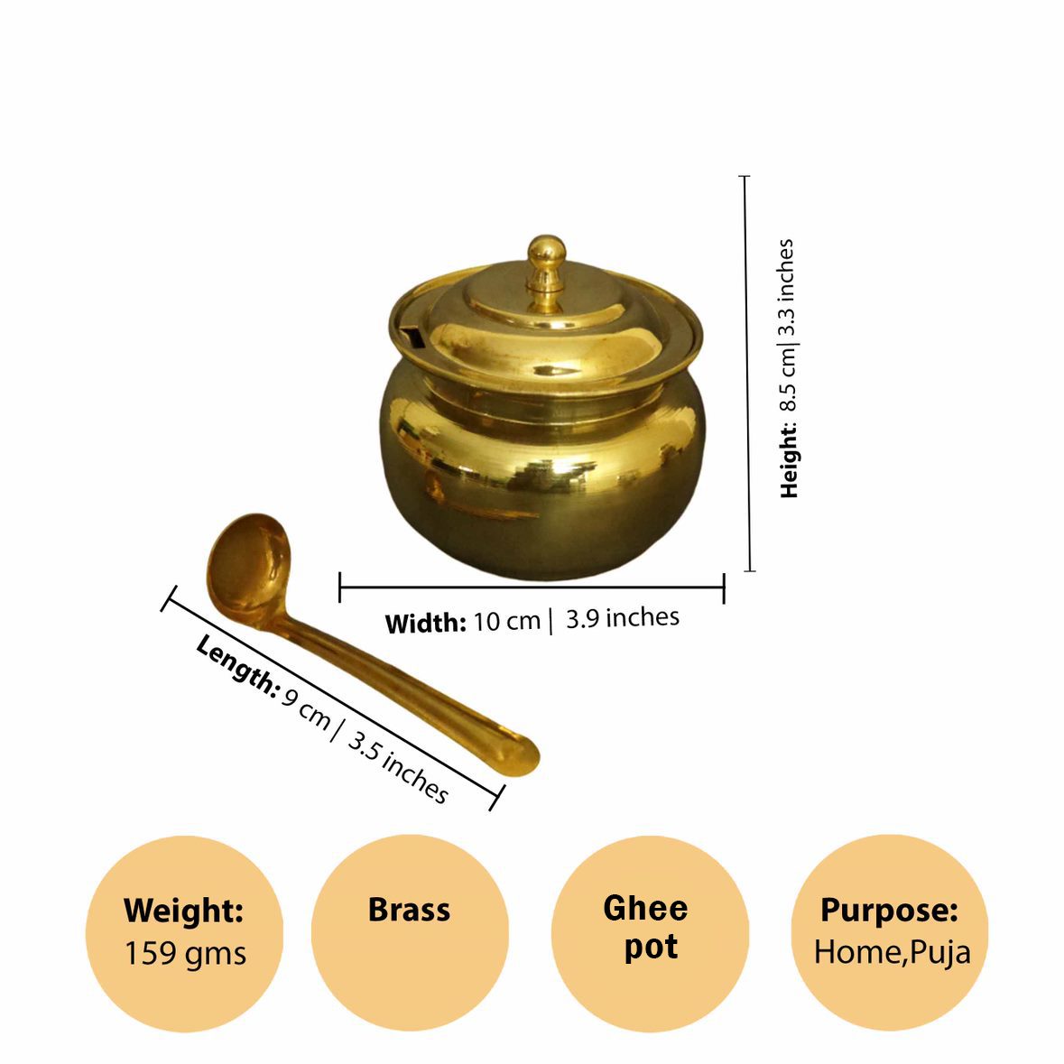 Brass Ghee pot with spoon
