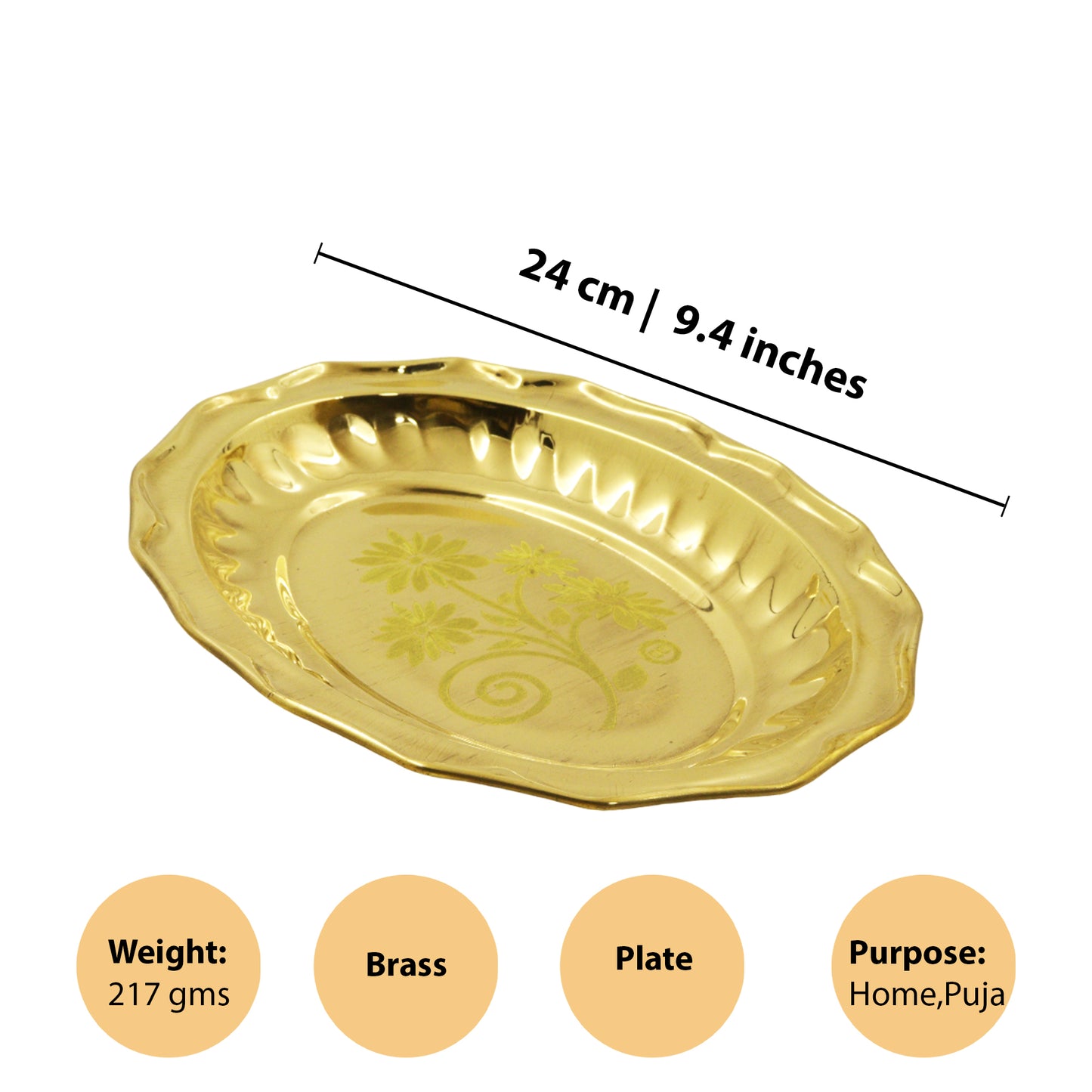 Brass Vijay Oval Tree Plate (Laser Thambalam Plate) (Pital Jeet Vriksh Thali)