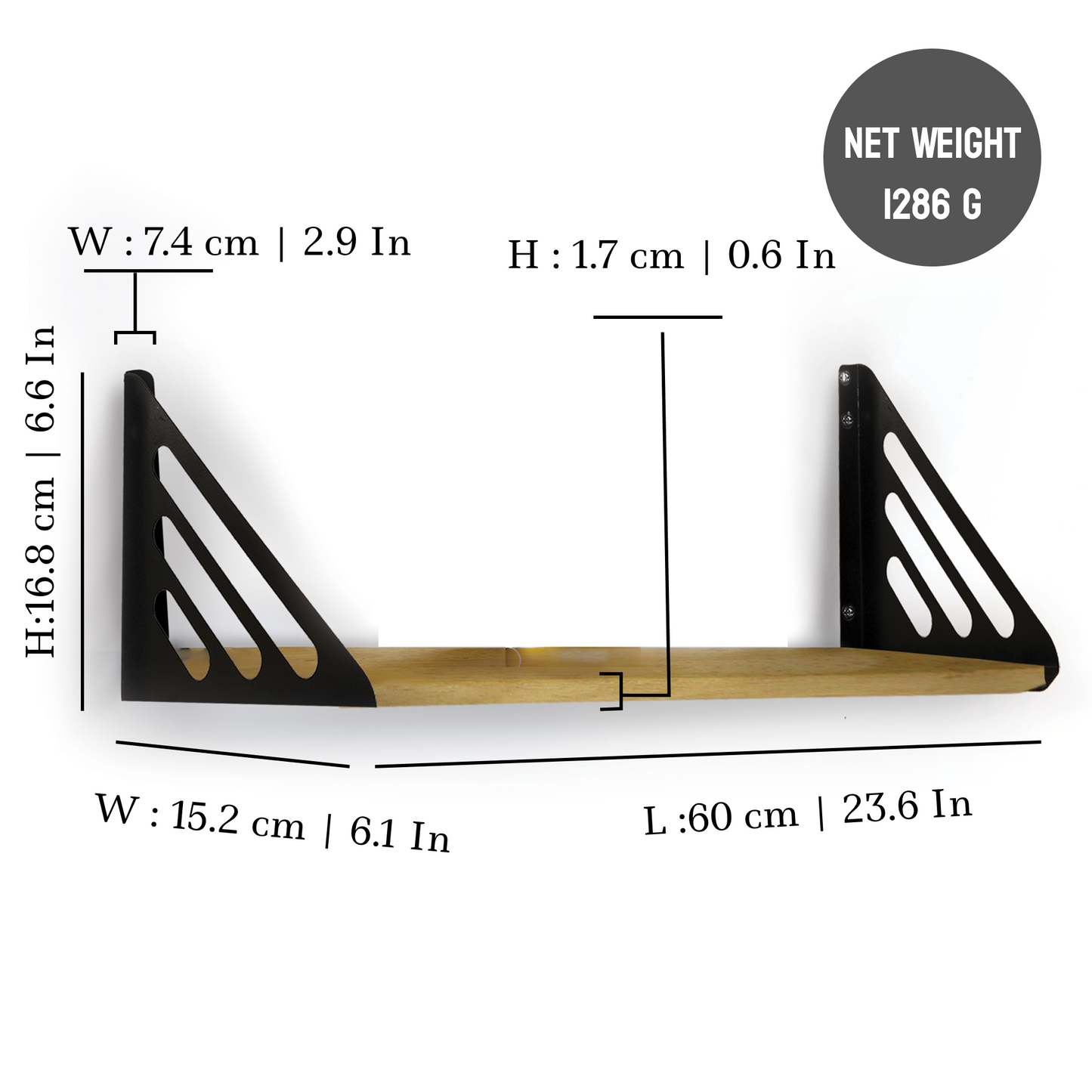 Wooden Pooja Shelf - Lines Brackets Black (Lakdi Puja Shelf Kala)