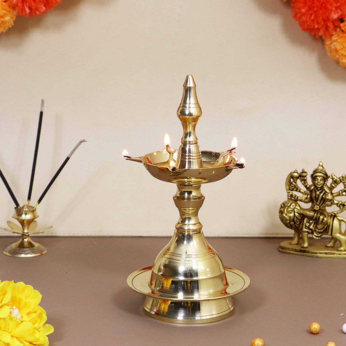 Brass Kerala Fancy Pillar Diya (Pital Kerala Sundar Stambh Deepak)