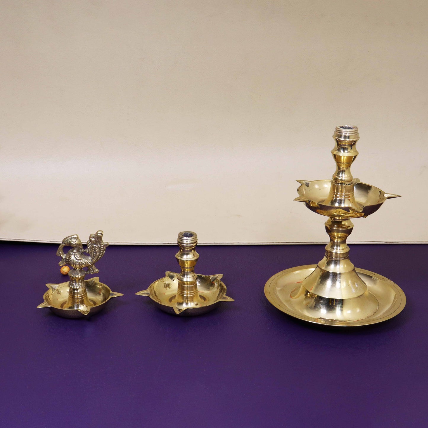 Brass Triple Step Peacock Diya (Pital Teen Sidhi Mor Deepak)