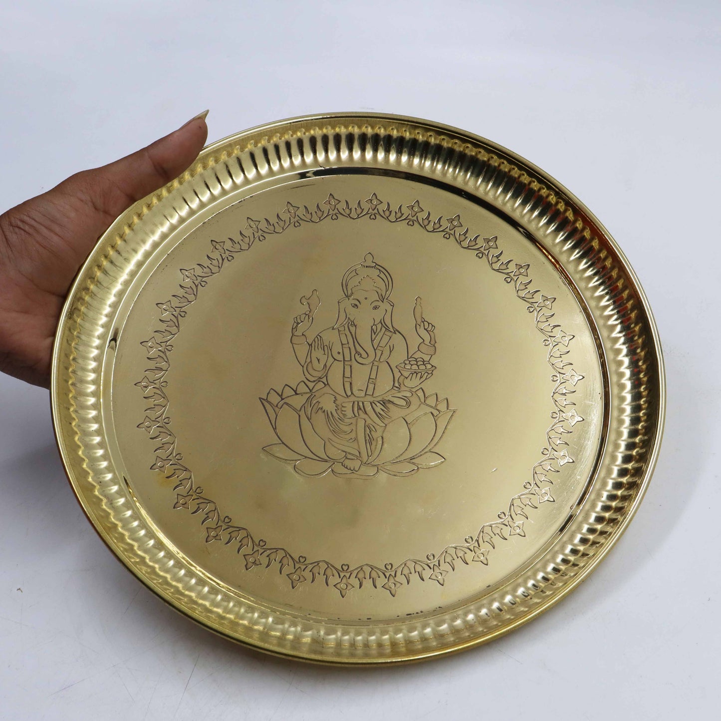 Brass Ganesha Itching Thali Size-11 (Pital Vinayak Puja Thali / Ganapati Plate)