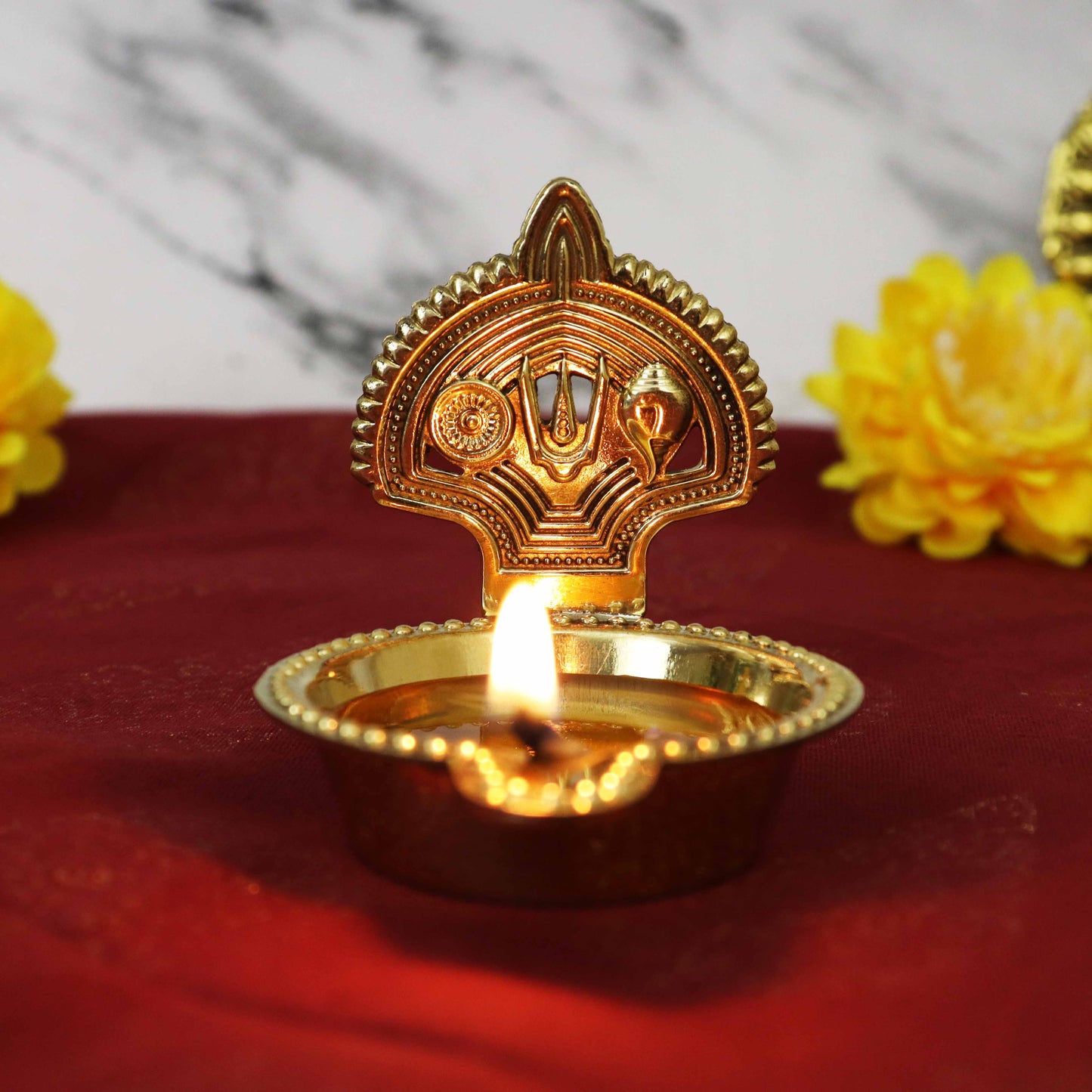 Brass Shanku Chakra Deepam Without Stand (Pital Conch Chakra Deepak)