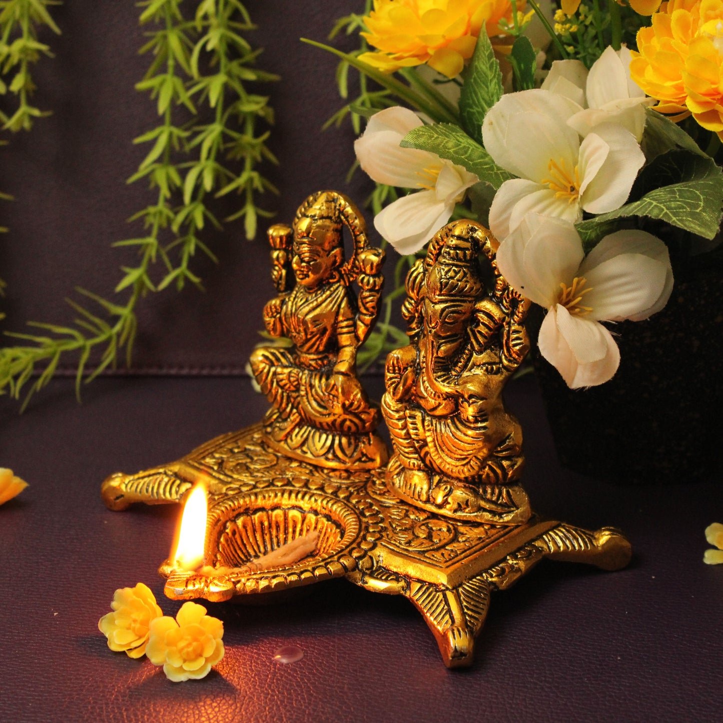 Oxidised Lakshmi Ganesh Diya (Pital Laxmi Vinayak Deepak)