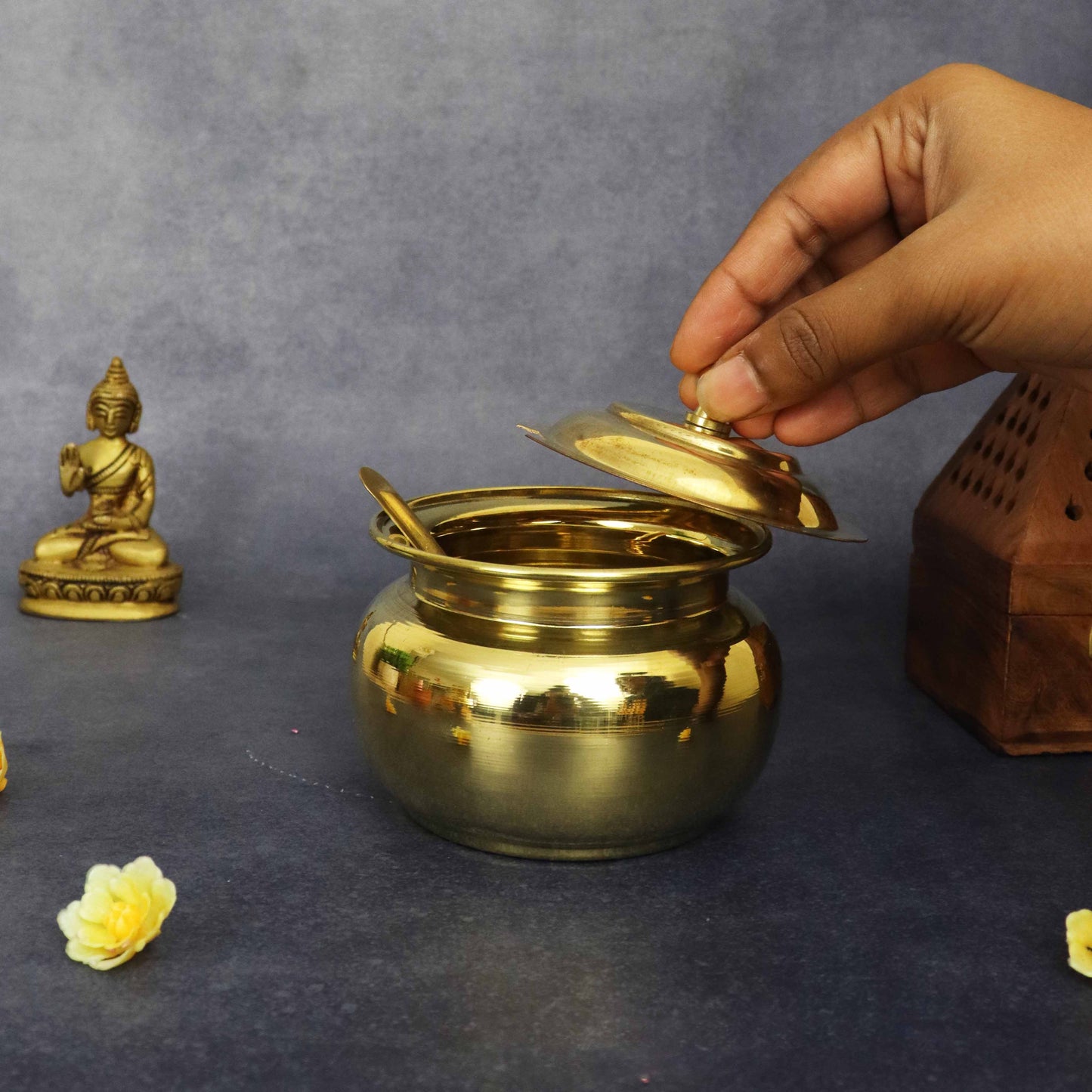 Brass Ghee pot with spoon
