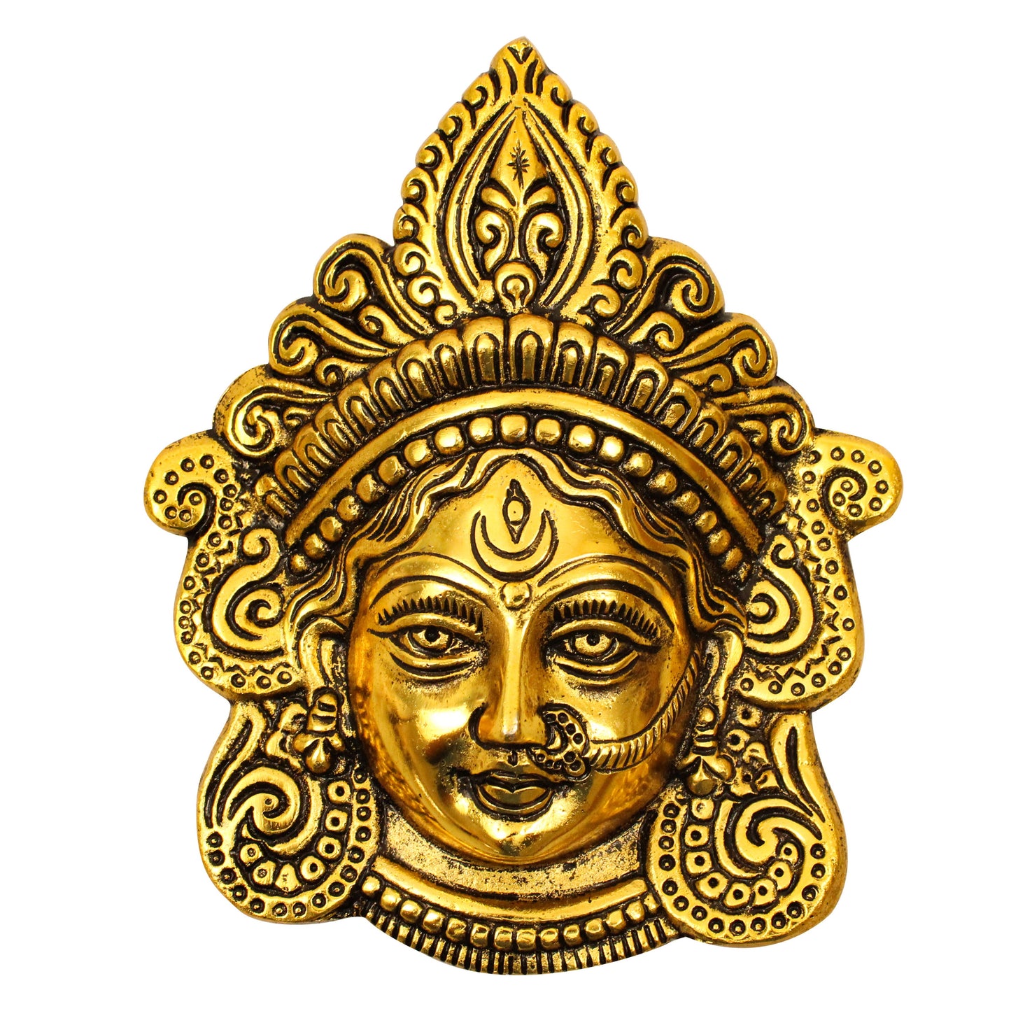Oxidised Gold Finished Durga Face (Pital Maa Durga Mukh / Shakti Devi)