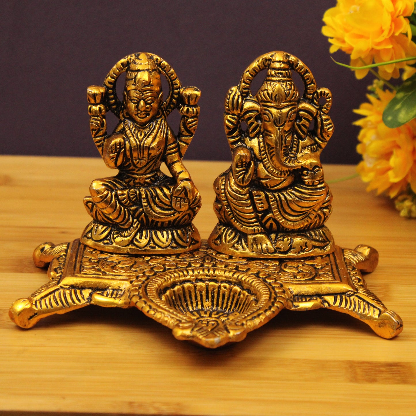 Oxidised Lakshmi Ganesh Diya (Pital Laxmi Vinayak Deepak)