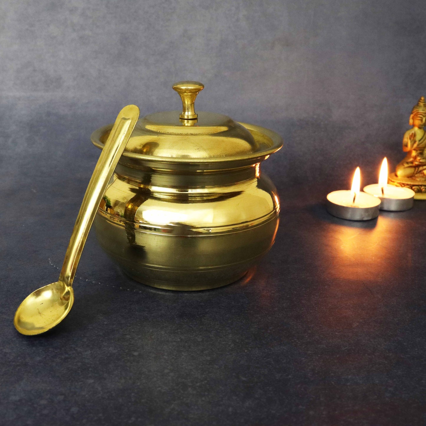 Brass Ghee pot with spoon