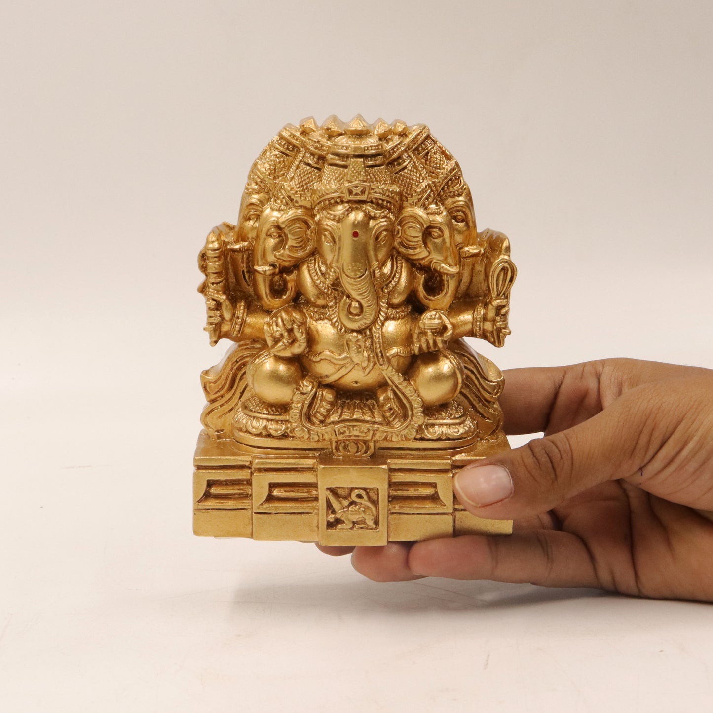 Resin Fiber Panchamuga Vinayagar-Gold (Panch Mukh Vinayak Murti)