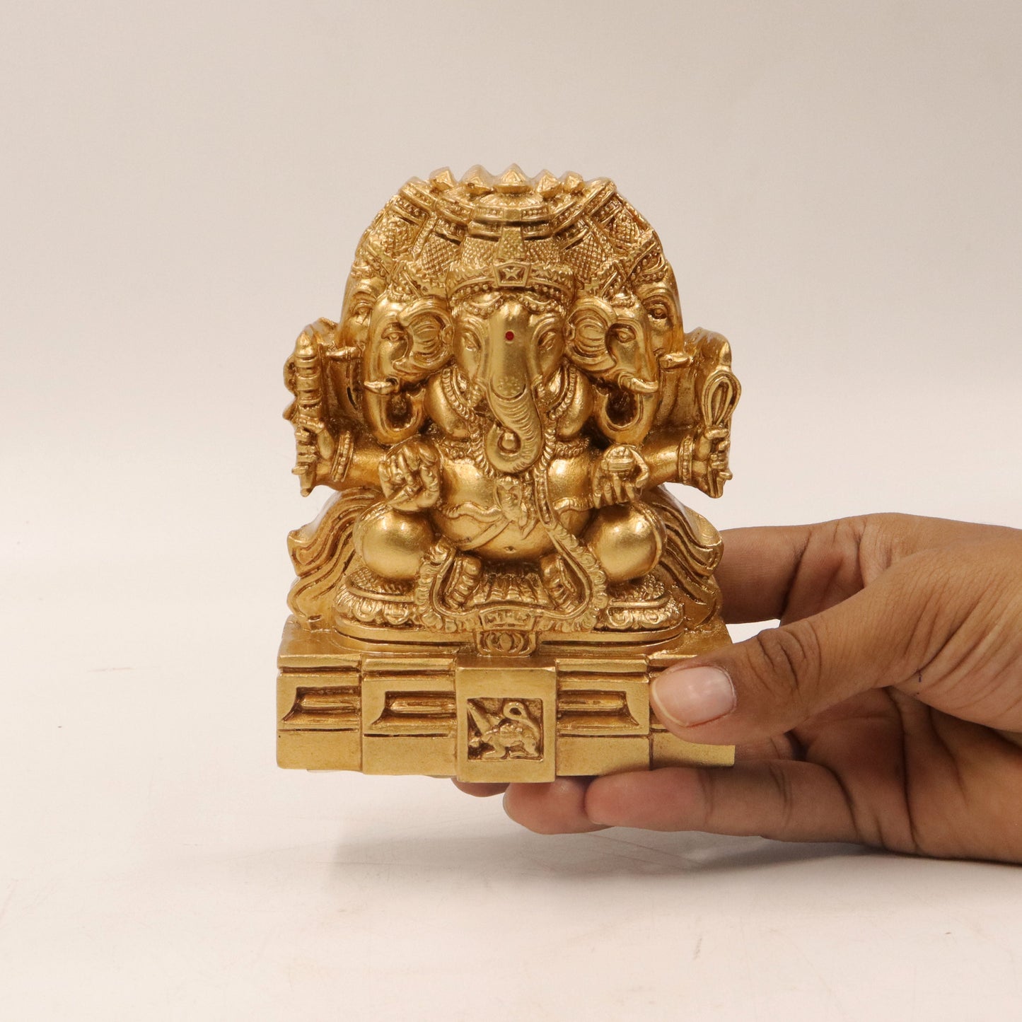 Resin Fiber Panchamuga Vinayagar-Gold (Panch Mukh Vinayak Murti)