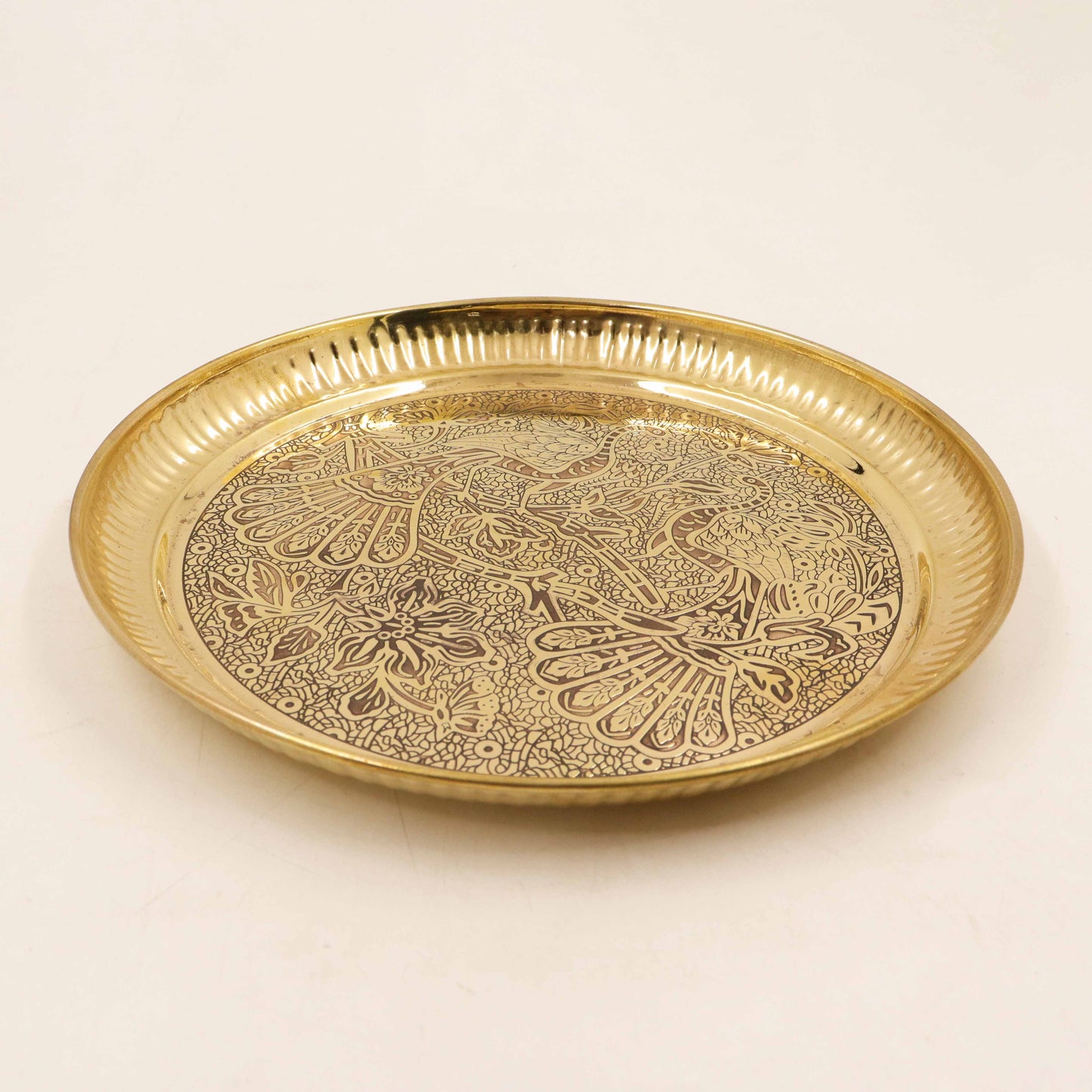 Brass Peacock Itching Thali Size-10 (Pital Mor Nakashi Thali)