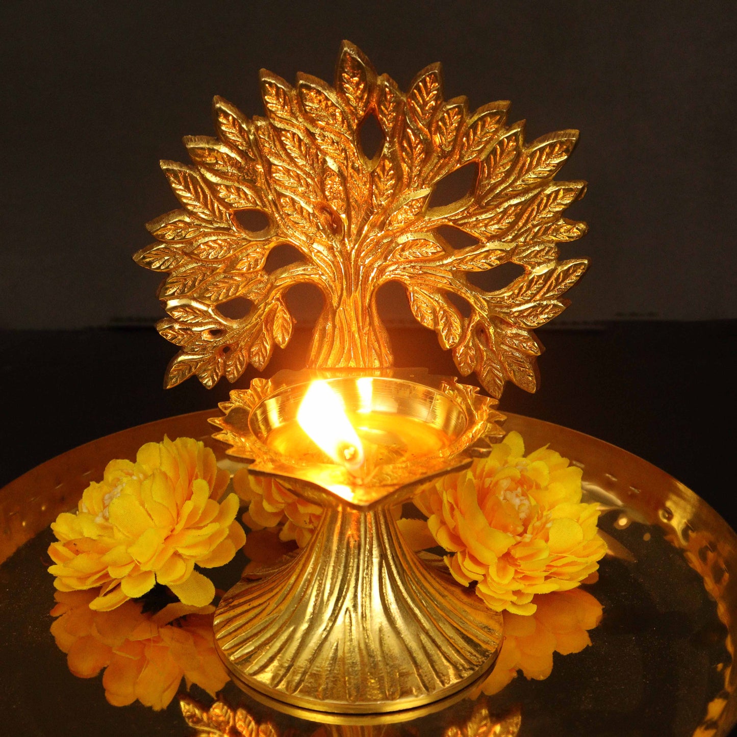 Brass Kalp Tree Diya (Karpagavircha Diya) (Pital Kalpa Vriksh Deepak)