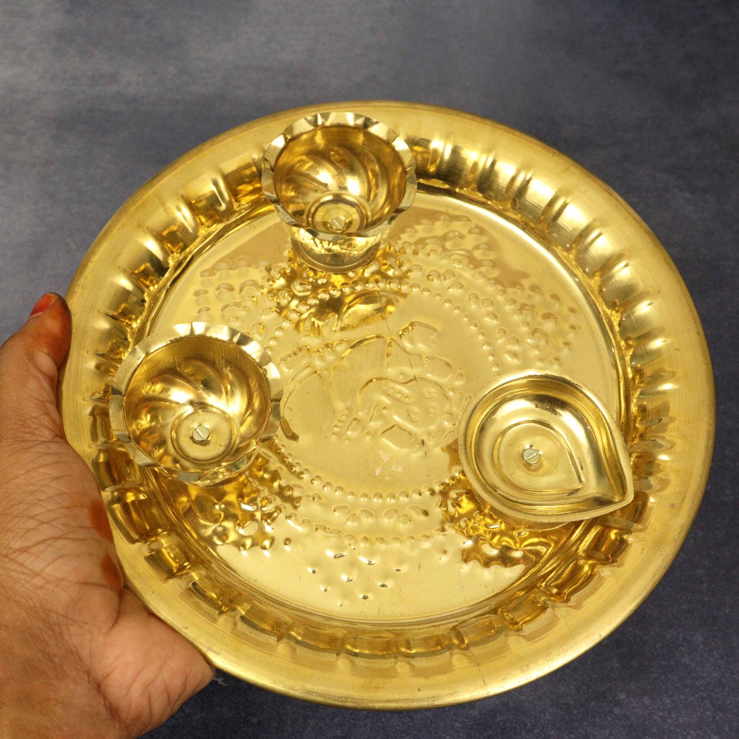 Ganesh Aarti Size-9 (2 Bowl, 1 Diya) (Pital Vinayak Aarti Set)