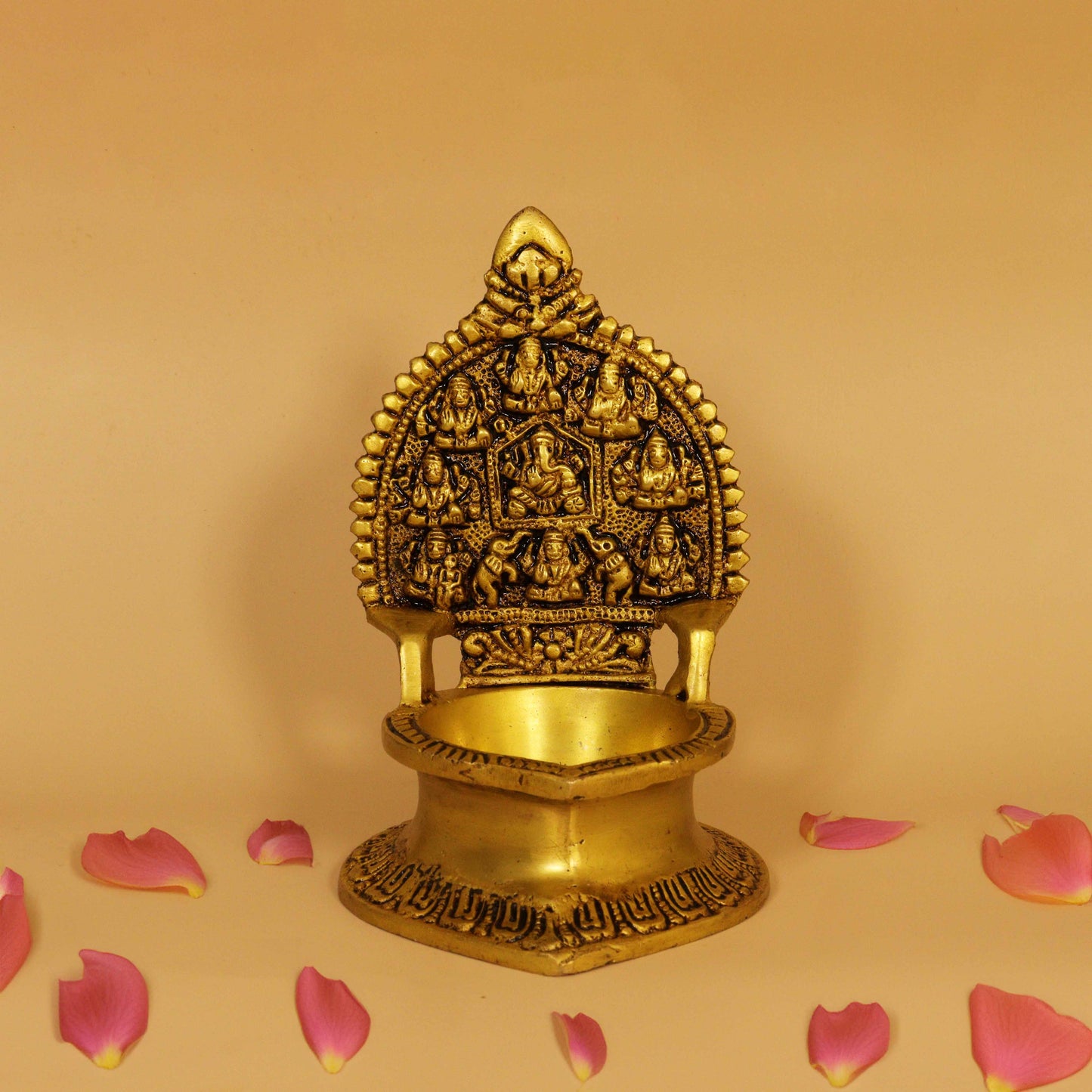 Antique Ganesh Astalakshmi Diya (Pital Vinayak Deepak / Ganapati Vilakku)