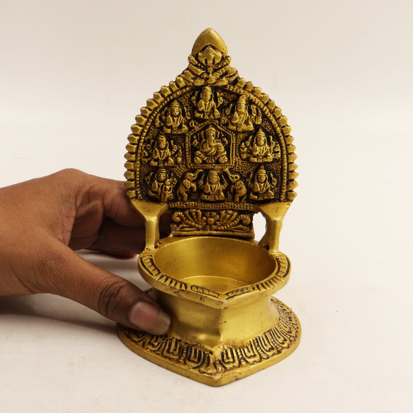 Antique Ganesh Astalakshmi Diya (Pital Vinayak Deepak / Ganapati Vilakku)