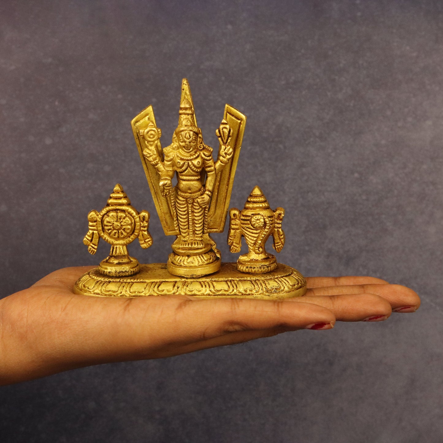 Brass Shangu Chakra Namah Perumal Statue (Pital Vishnu Murti / Tirupati Balaji)