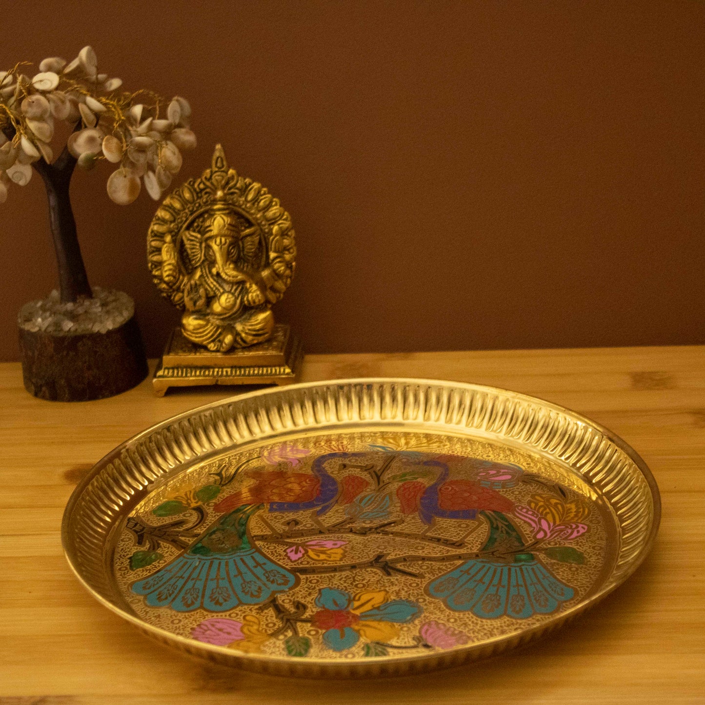 Brass Peacock Plate Size-10 (Pital Mor Design Thali / Mayur Plate)