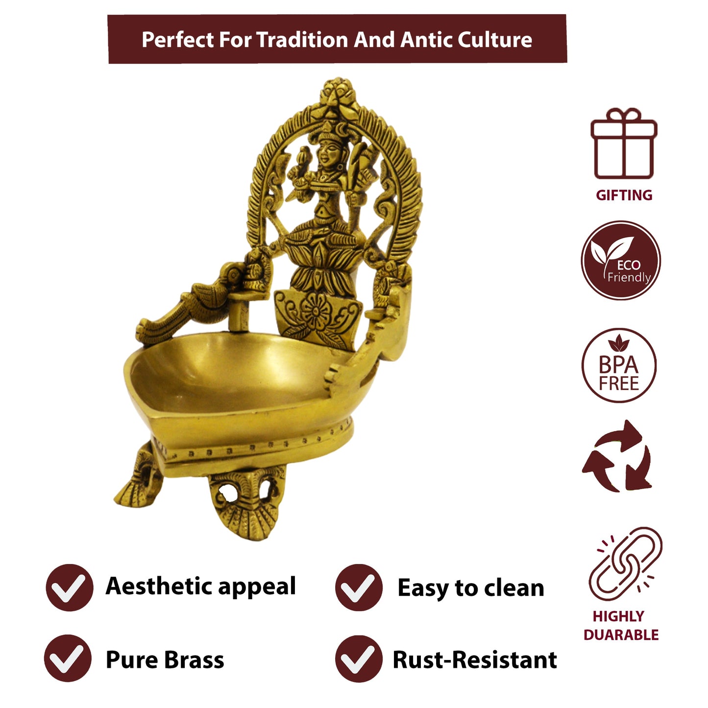 Brass Antique Kanchi Kamatchi Diya (1.320gm) (Pital Kanchipuram Kamakshi Deepak)