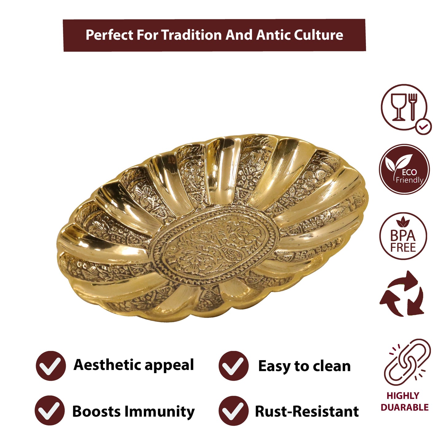 Brass Engraved Oval Tray (Pital Nakashi Oval Plate)