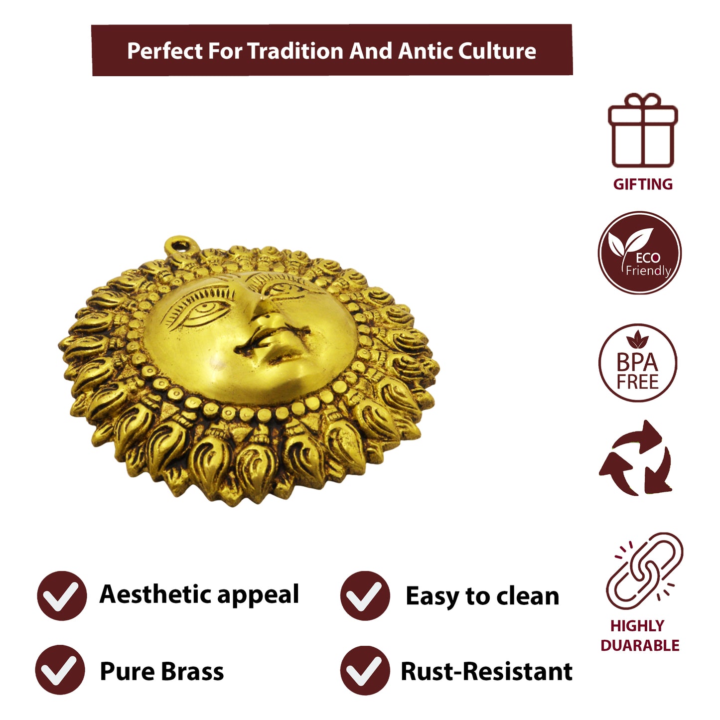 Brass Sun Face Wall Hanging (Pital Surya Mukh / Suriyan Wall Decor)