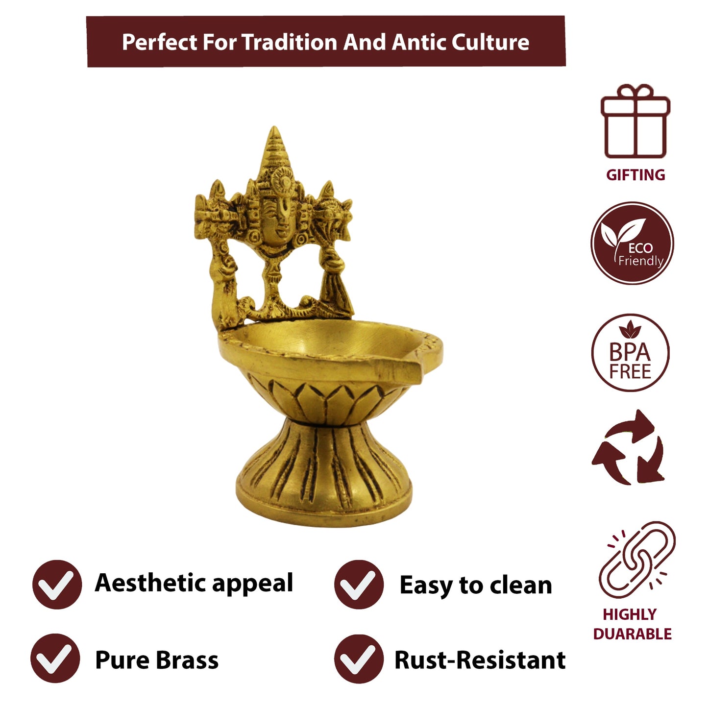 Antique Tirupathi Balaji Diya-Small (Pital Prachin Tirupati Deepak)