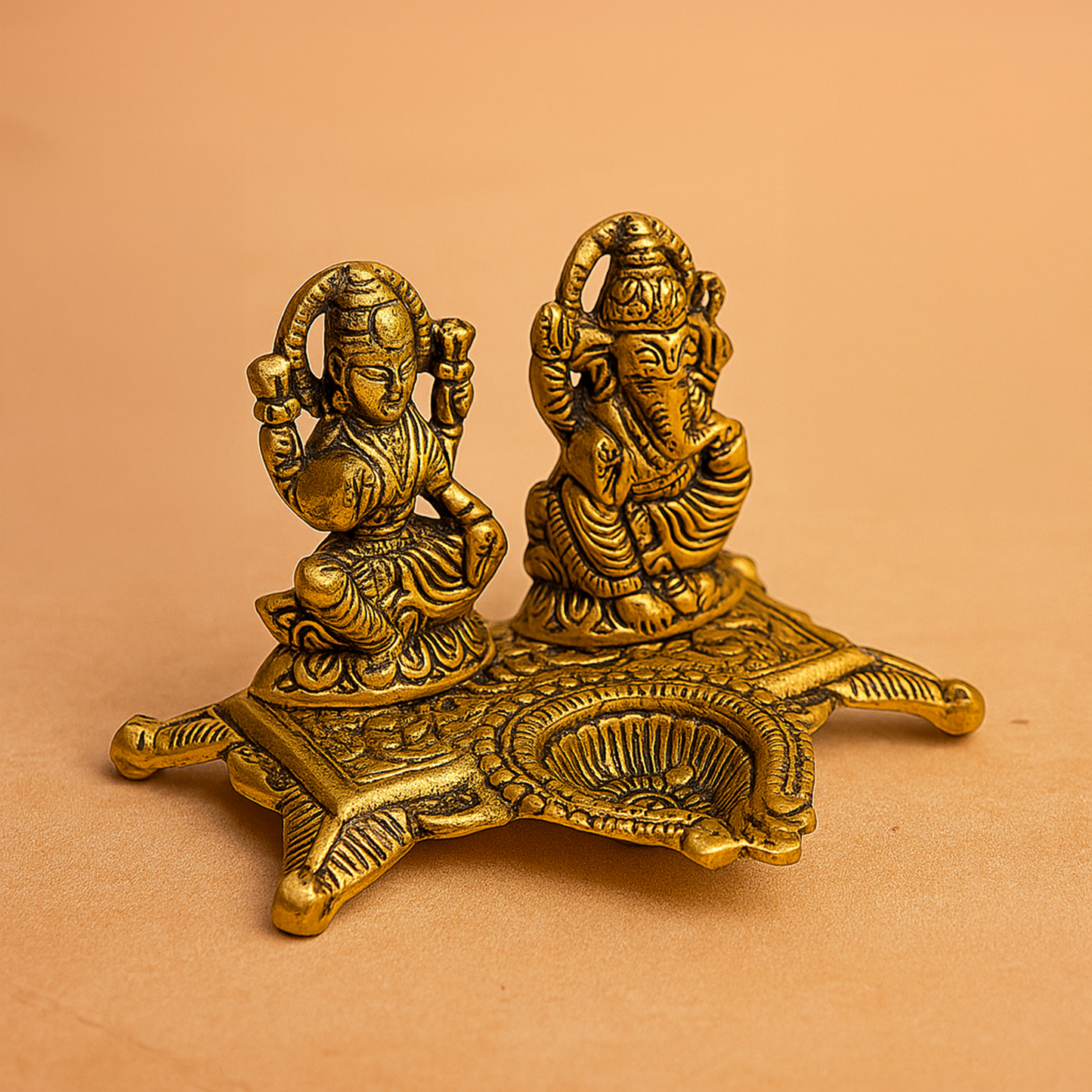 Oxidised Lakshmi Ganesh Diya (Pital Laxmi Vinayak Deepak)